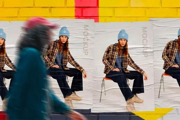Free Outdoor Glued Posters Mockup