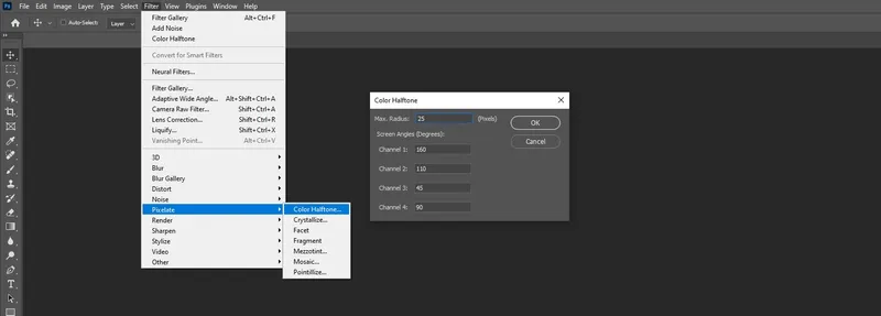 Applying color halftone filter to an image