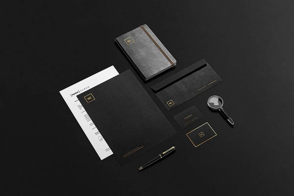 Black + Gold Stationery Mockup