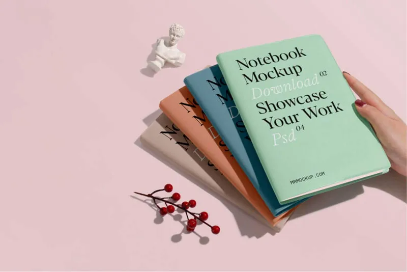 Four Notebooks PSD Mockup