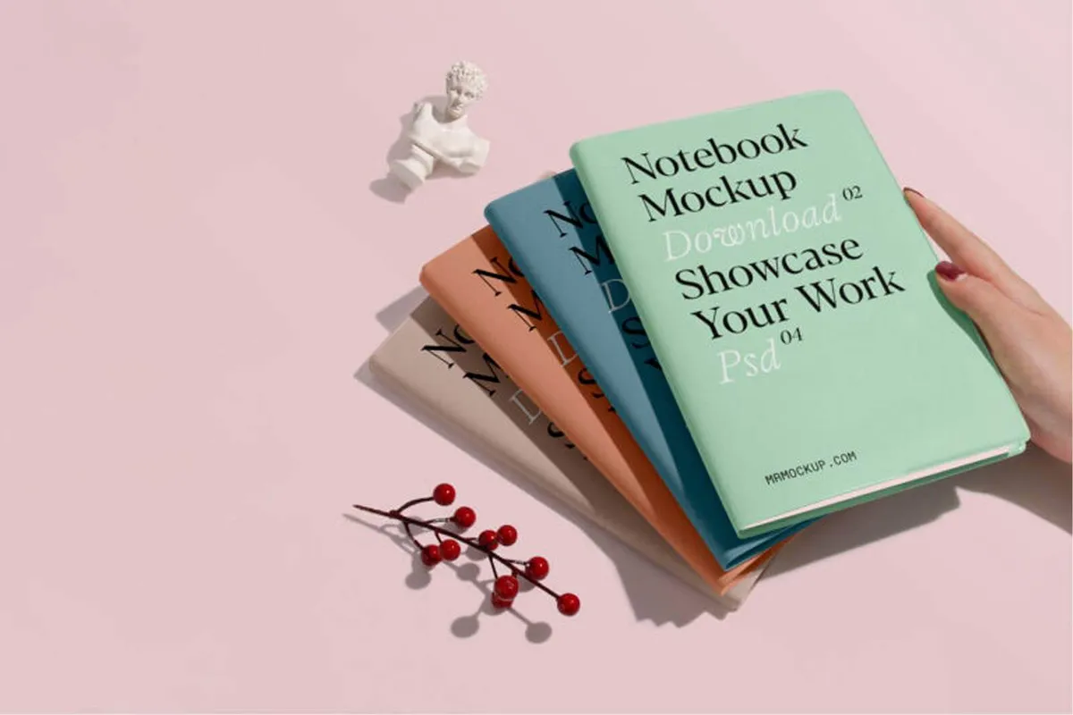 Four Notebooks PSD Mockup