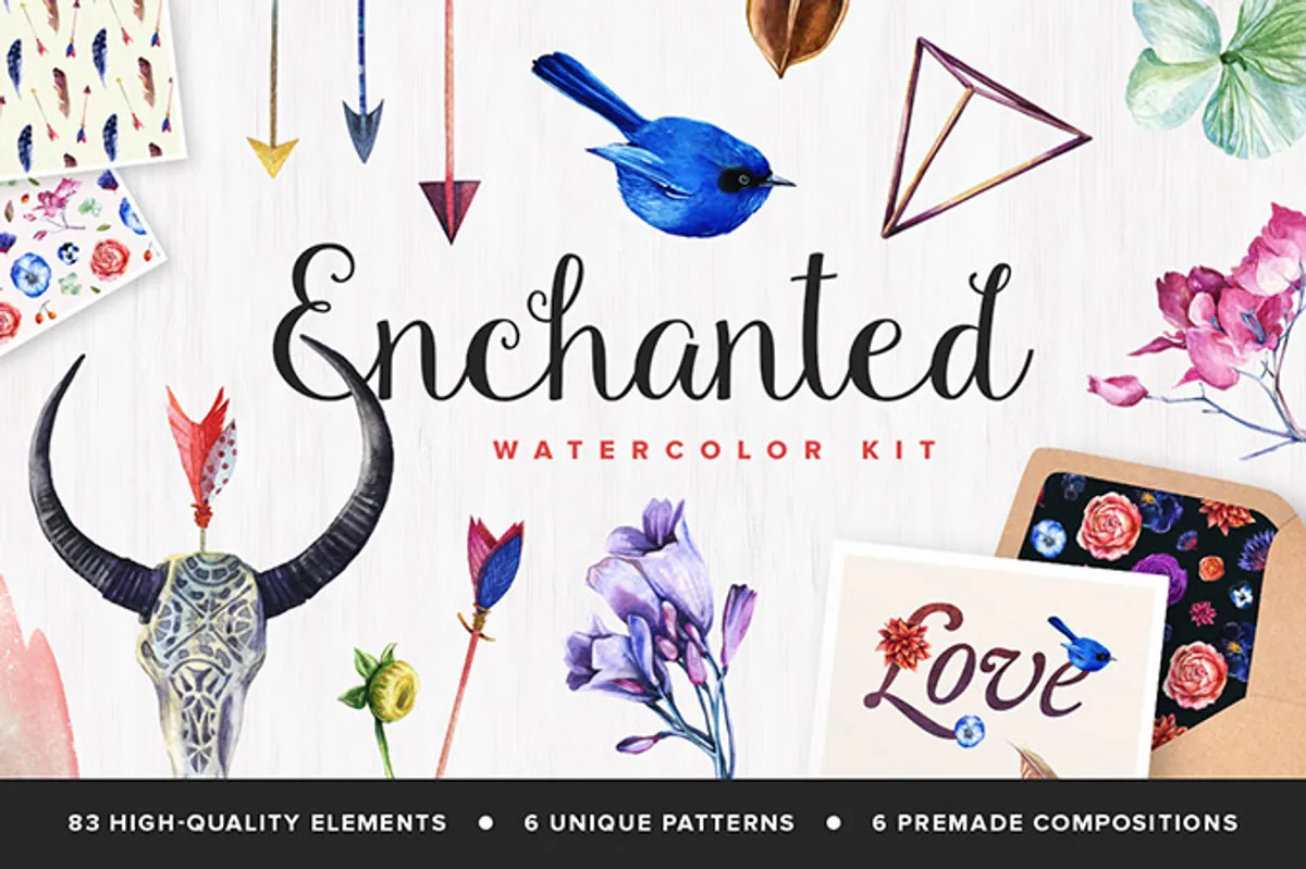 Watercolor Feathers & Leaves Cliparts