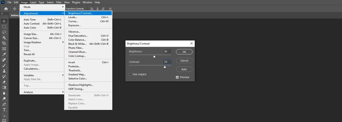 Adjusting the brightness and contrast of the image