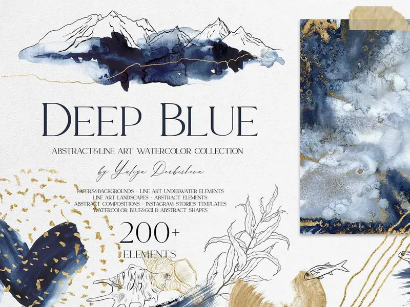 Deep Blue — Abstract Watercolor Set