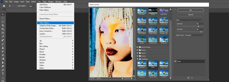 Applying grain filter in Photoshop