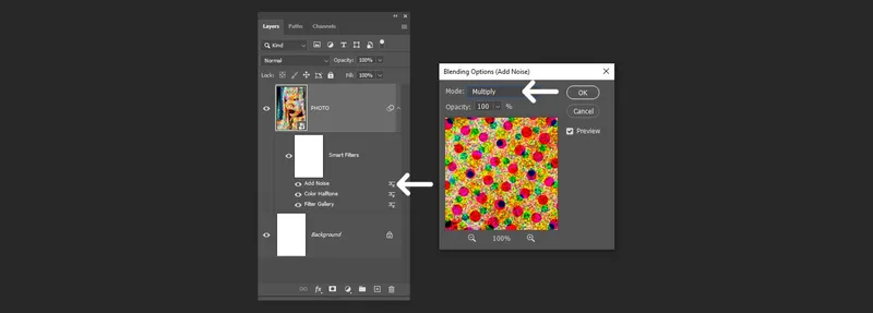 Changing the blend mode of the noise filter