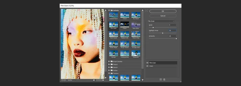 Applying film grain filter in Photoshop