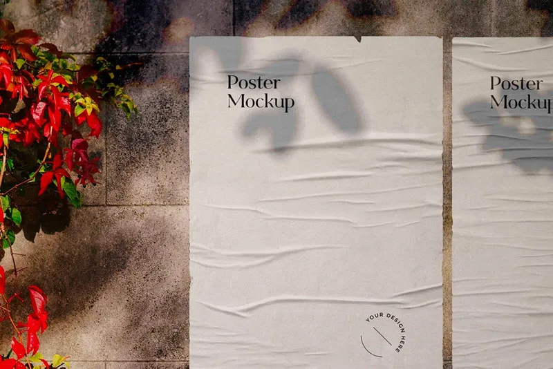Free Wrinkled Poster Mockup Scene